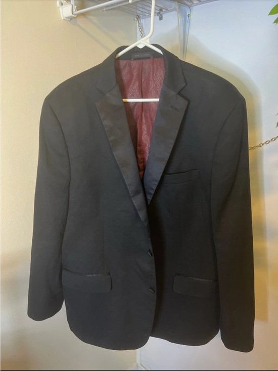 Madison Other - Madison Black Satin-Lapel Blazer with Burgundy Lining